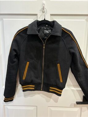 Straight to Hell Black Bomber Jacket with Gold Trim